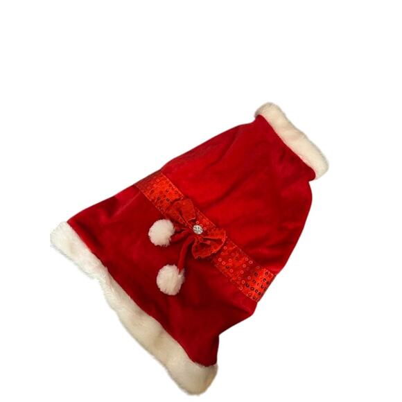 Mrs. Clause Santa Outfit With Fur & Sequins Bow for Small Dog Red & White Sz L - Picture 1 of 7